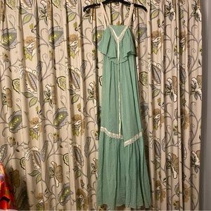 Vintage Wild Honey 70s semi sheer green polka ruffle cottagecore prairie dress